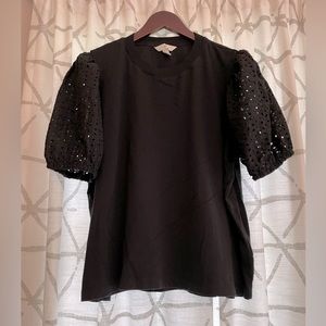 H&M size XL black tee bell sleeve eyelet detail soft stretchy t-shirt material